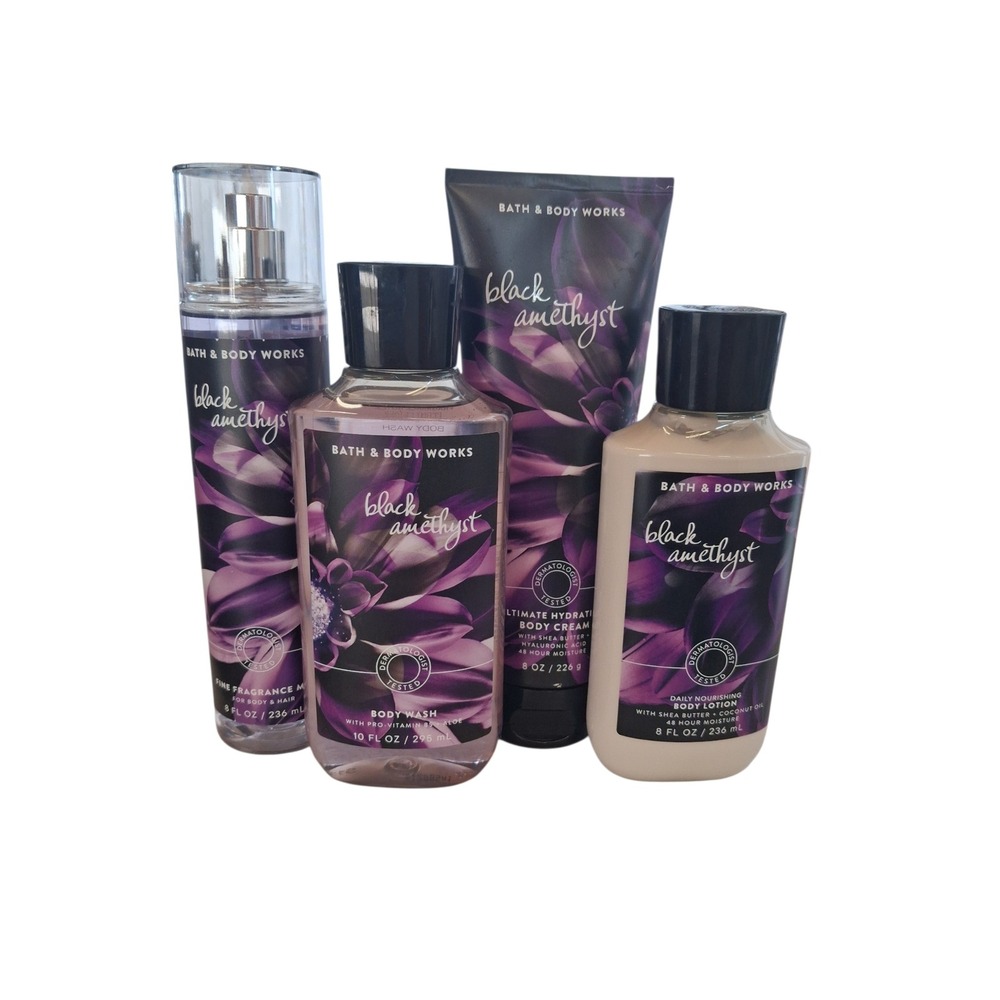 RARE Bath & Body Works Womens Black Amethyst 4pcs Full sz Bundle Aroma Skincare